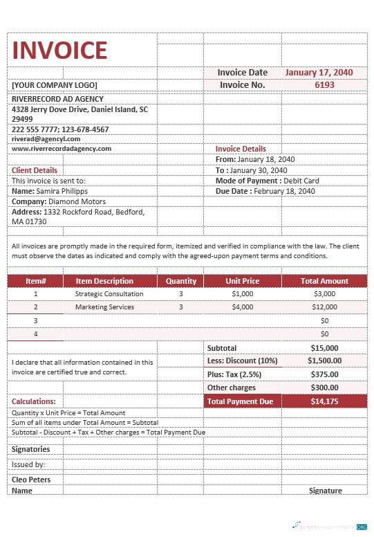 Download Blank Advertising Agency Invoice Template Photoshop template